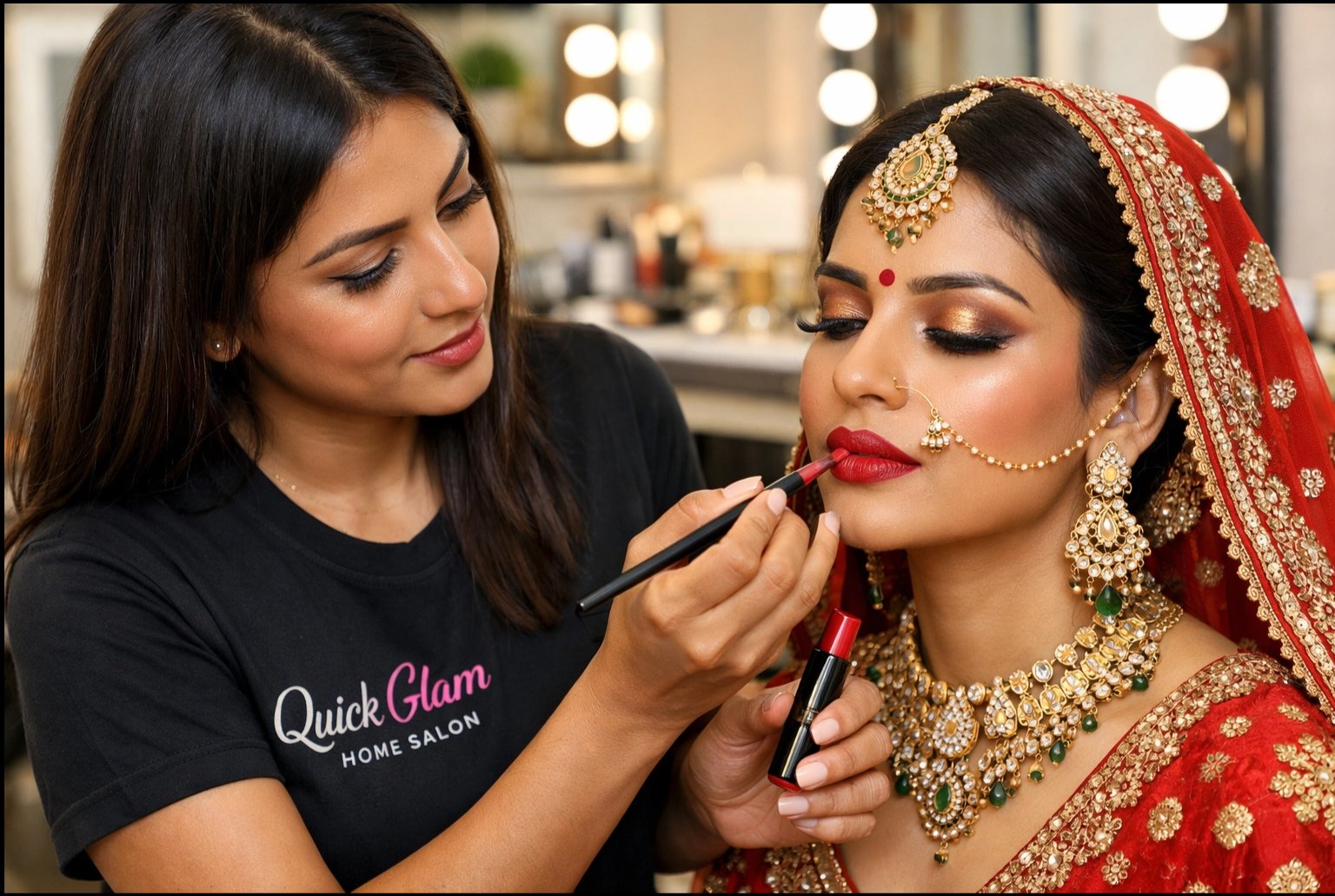 Traditional bridal makeup at home – full look with dupatta draping by QuickGlam